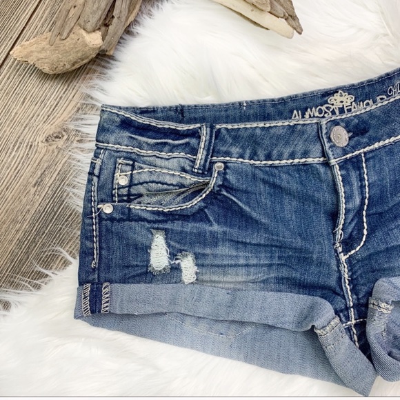 SOLD! Rolled Hem Distressed Denim Booty Shorts - Picture 3 of 6